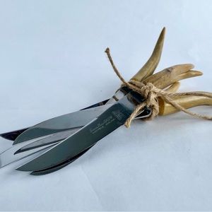 Vintage steel knives with antler handles, serrated steak knives stainless steel